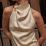 Cream halter neck sleeveless top with draped neckline — By Keara | Endless UAE