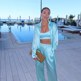 Turquoise tie-up shirt styled as crop top with matching shorts — By Keara | Endless UAE