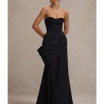 Black strapless corset maxi dress with dramatic draped side detail and sweetheart neckline — Club L London | Endless UAE