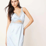 Light blue lace cut-out slip midaxi dress with V-neckline — Never Fully Dressed | Endless UAE