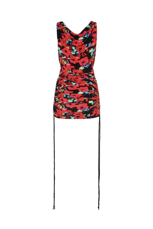Maribella Mini Dress in red floral print worn at sunset beach — Rat & Boa | Endless UAE