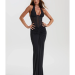 Black halter maxi dress with sheer bodice and ruched detail — Sydney Lane | Endless UAE
