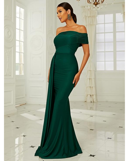 One Shoulder Ruched Draped Side Floor Length Formal Dress