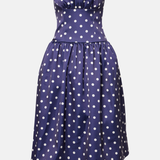 Navy polka-dot strapless cocktail dress with full skirt — Self-Portrait | Endless UAE
