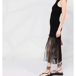 Black sleeveless midi dress with fringe hem detail — Sandro | Endless UAE