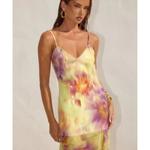 Tulia Low Back Maxi Dress in yellow and purple tie-dye print — Runaway The Label | Endless UAE