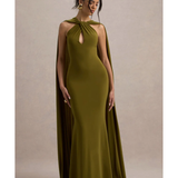 Rhoda Twist Halter-Neck Cape Maxi Dress