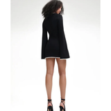 Black V-neck mini dress with pearl trim and bell sleeves — Khanum's | Endless UAE