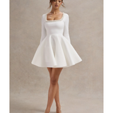 Wilder Square-Neck Long-Sleeve Skater Mini Dress