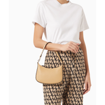 Beige leather mini hobo shoulder bag with dark brown studded trim and single strap — Valentino Garavani | Endless UAE