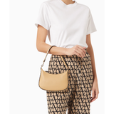 Beige leather mini hobo shoulder bag with dark brown studded trim and single strap — Valentino Garavani | Endless UAE