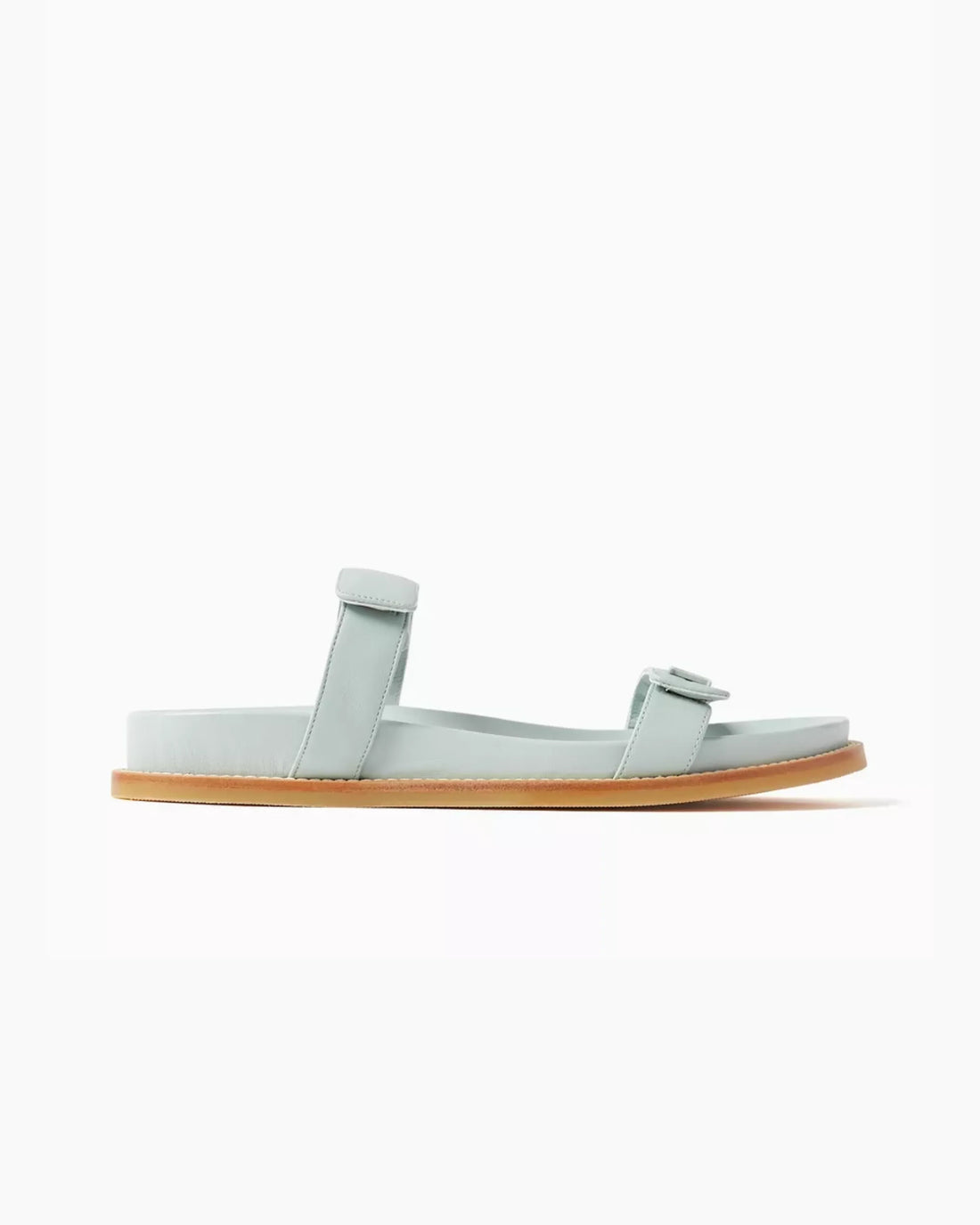 Mint green nappa leather flat sandals with buckle straps and tan sole — Emporio Armani | Endless UAE