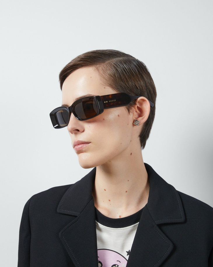 Tortoiseshell rectangular-frame sunglasses with brown lenses — Gucci | Endless UAE