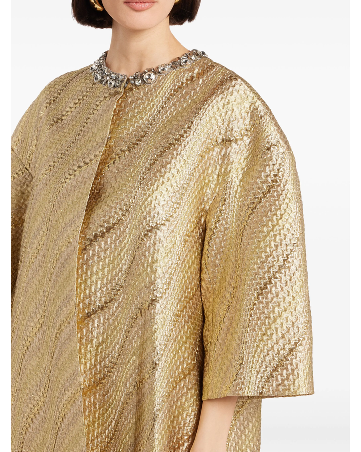 Crystal-Embellished Metallic Gold Coat — Dice Kayek | Endless UAE