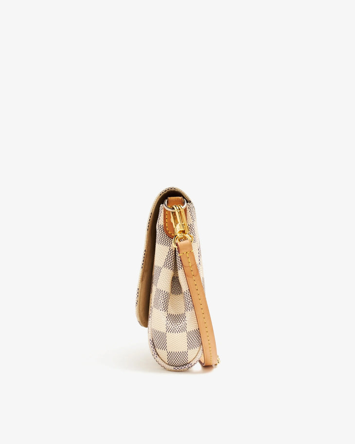 Damier Azur canvas crossbody bag with tan leather trim and gold-tone hardware, side view — Louis Vuitton | Endless UAE