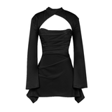 Black draped corset dress with long sleeves and cutout detail — House of CB | Endless UAE