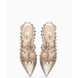 Rockstud Metallic Leather Ankle-strap Pump