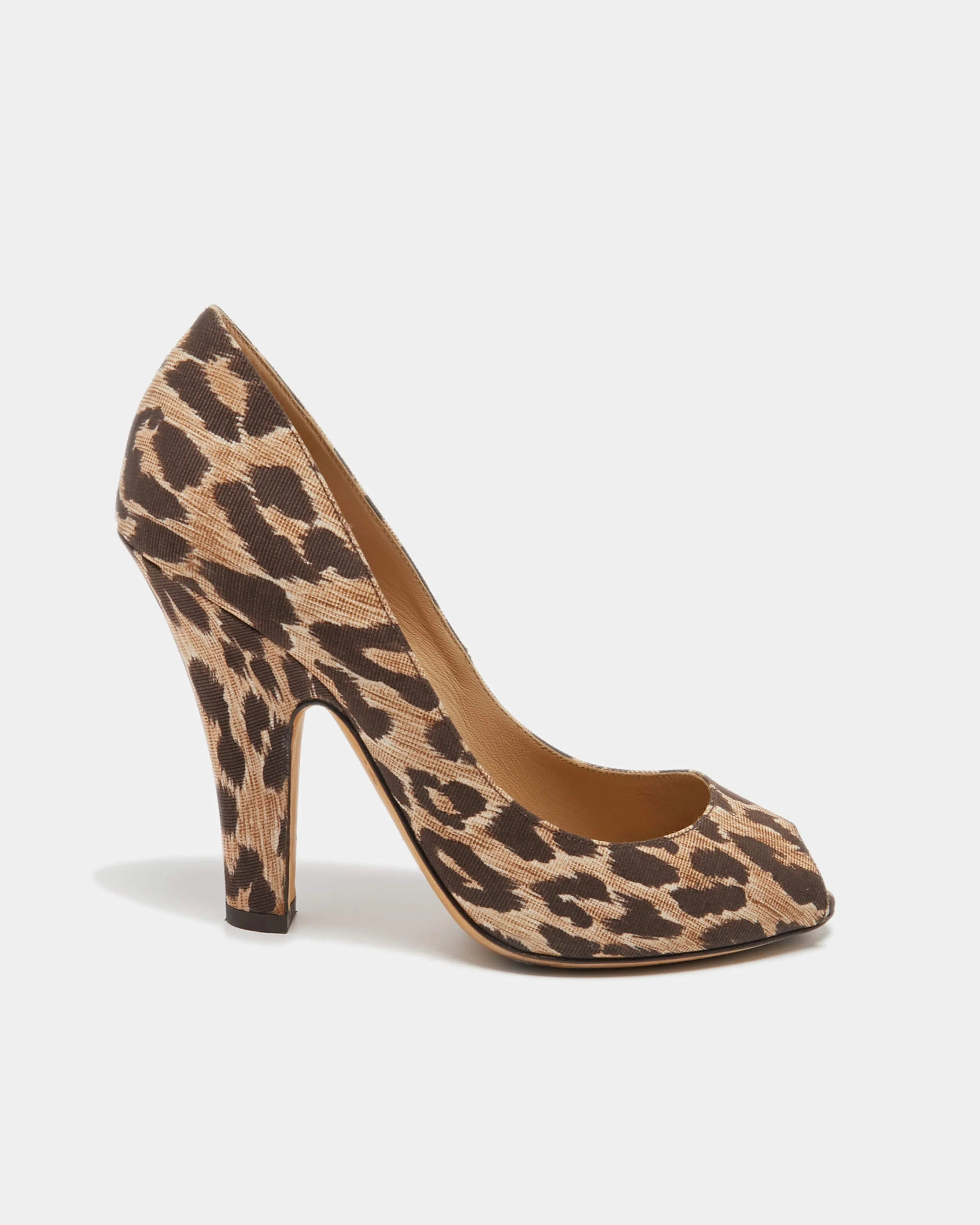 Leopard print canvas peep toe pump with chunky heel — Dolce & Gabbana | Endless UAE