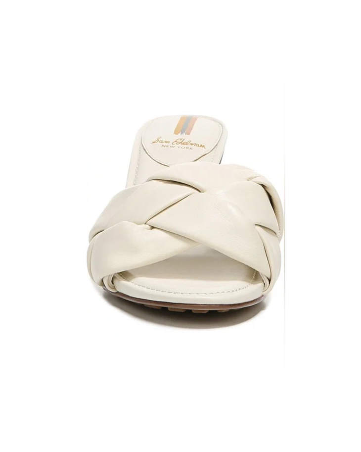 Cream leather woven crossover slide sandal with flat sole and cushioned footbed — Sam Edelman | Endless UAE