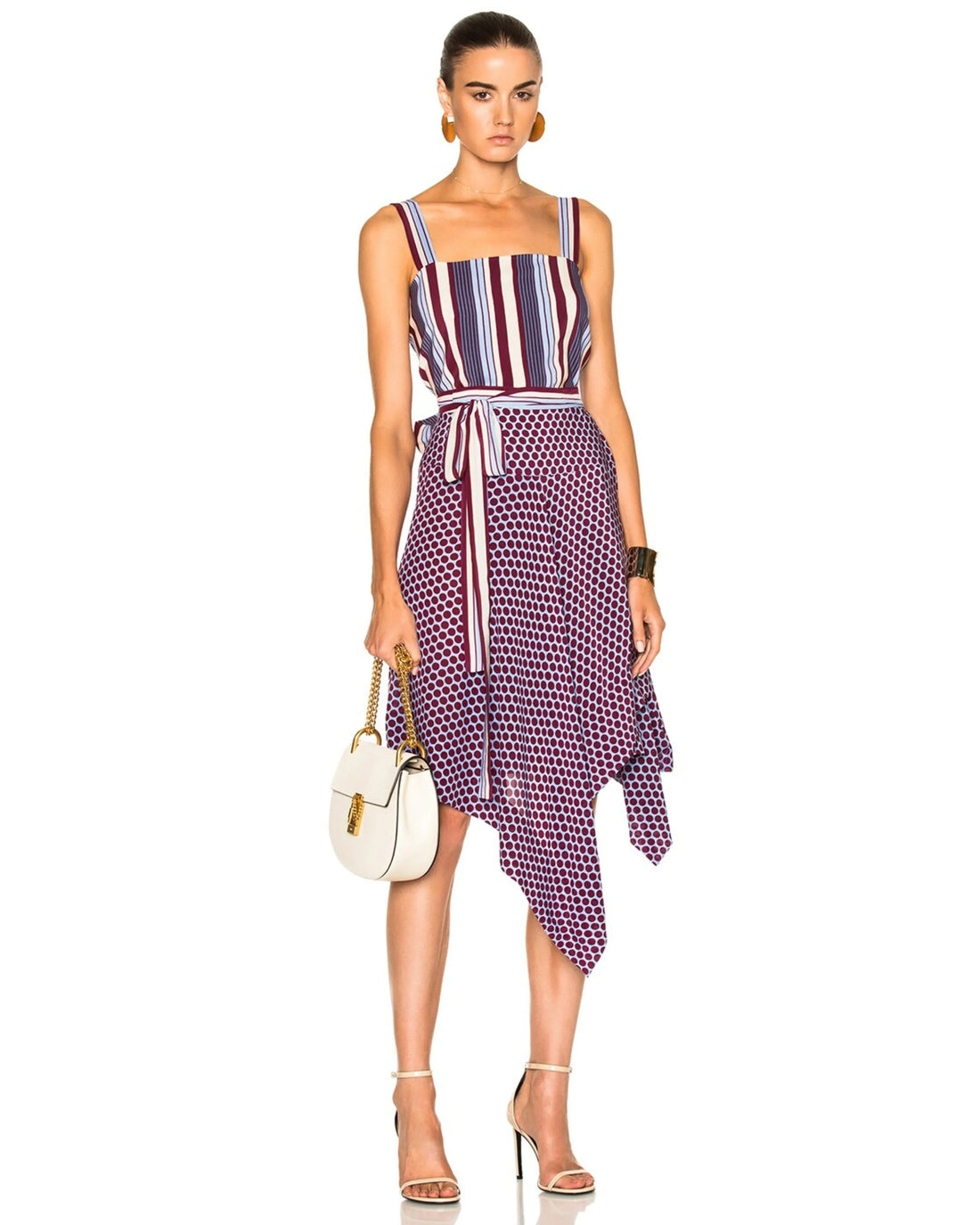 Danica Wrap Skirt in burgundy polka dot print with asymmetrical handkerchief hem — Alexis | Endless UAE