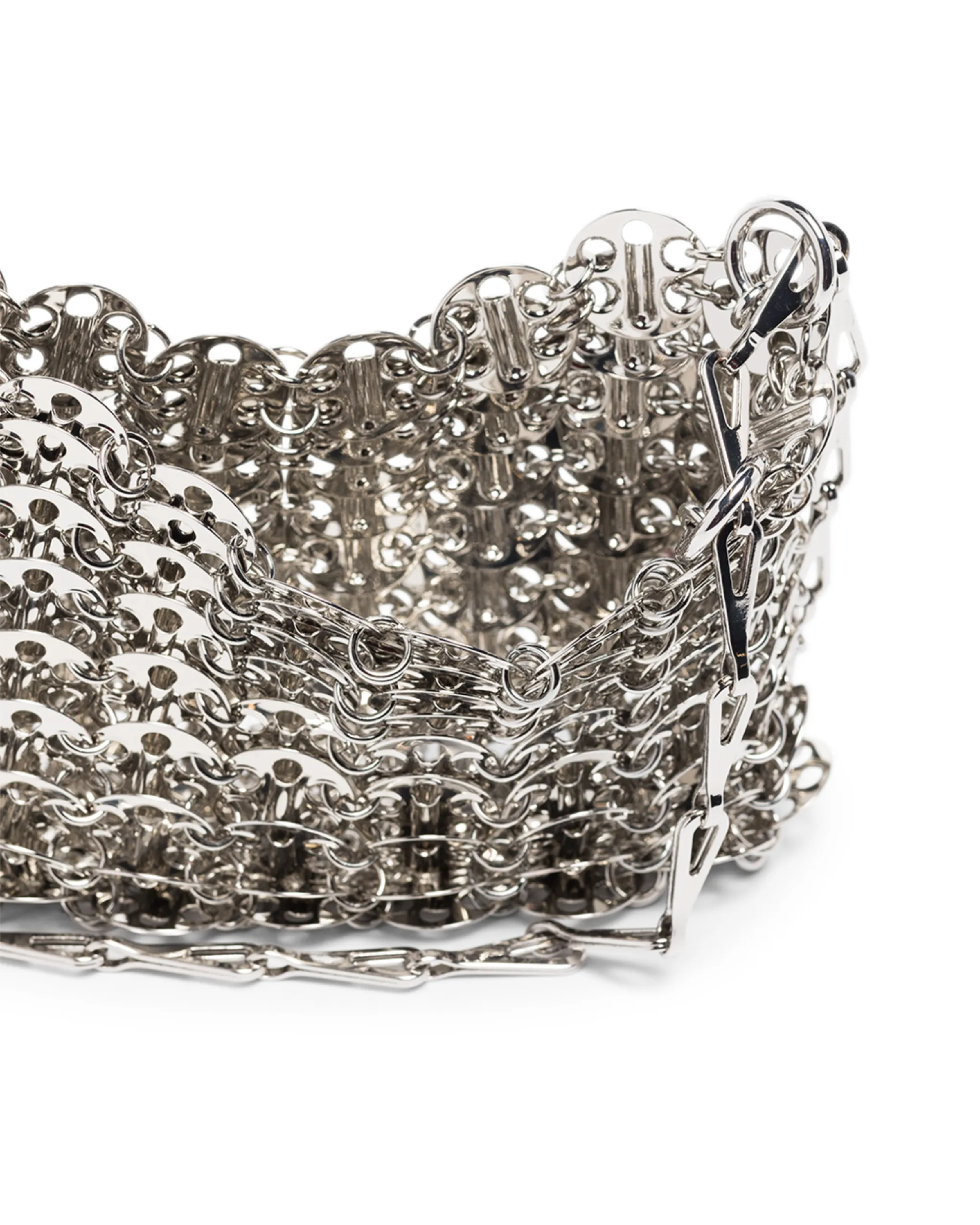 Silver chainmail nano shoulder bag with scalloped edge detail — Rabanne | Endless UAE