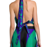 Colorblocked Silk Twill Halter Top