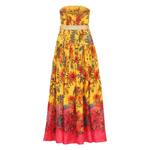 Yellow floral printed strapless linen midi dress with pink ombre hem and beaded belt — Zimmermann | Endless UAE