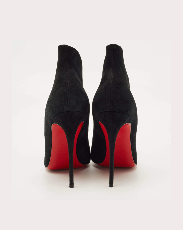 Black suede pointed-toe pumps with cream insoles and tan leather interior — Endless | Endless UAE