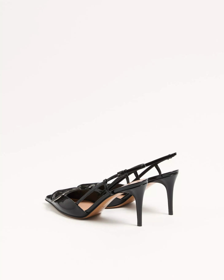 Black patent leather slingback pumps with Vlogo signature detail and mid-height heels — Valentino Garavani | Endless UAE