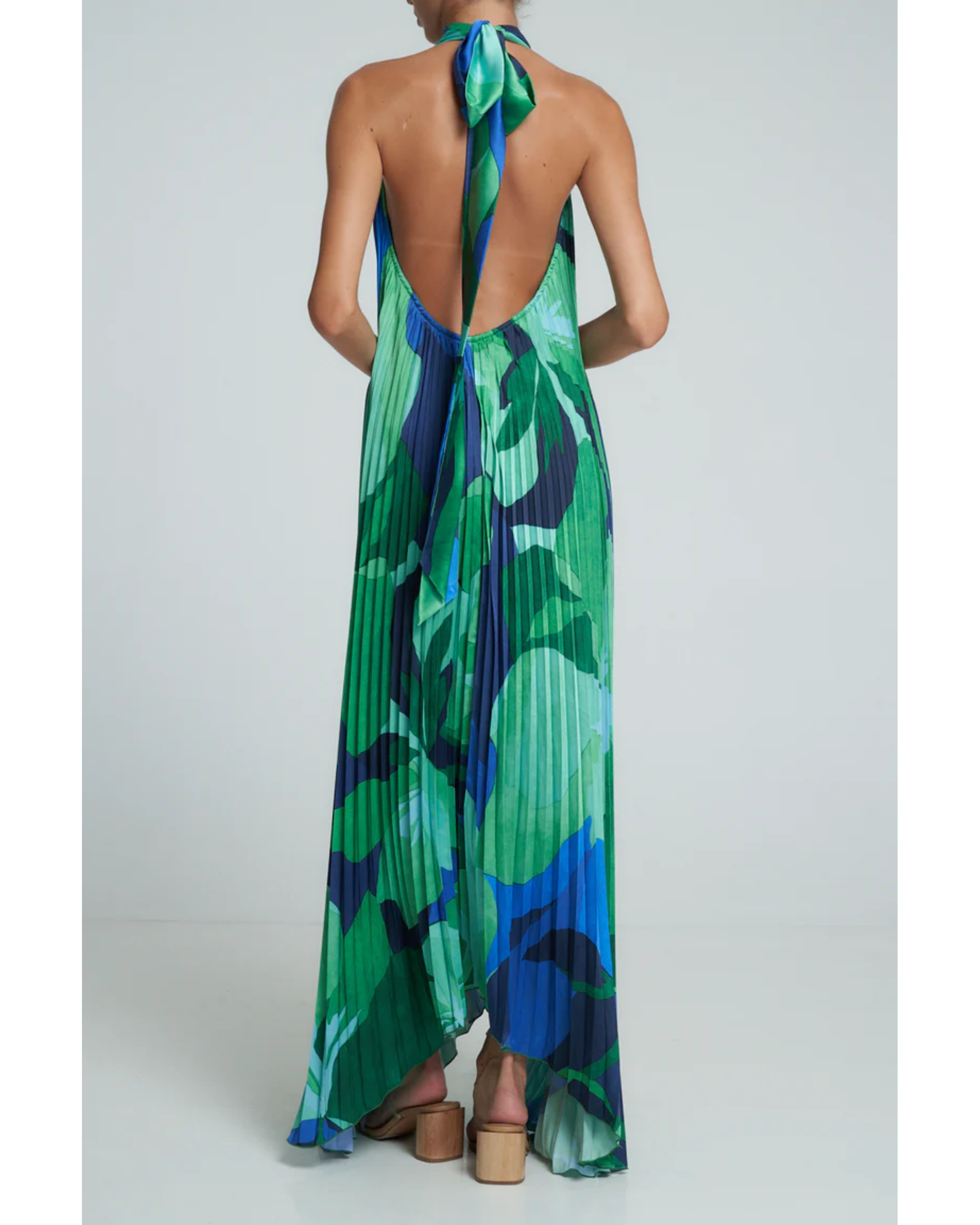 Opera Pleated Gown in green, navy and black with halter neckline — L'IDÉE | Endless UAE