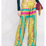Barocco Goddess Silk Trousers in yellow, turquoise and magenta — Versace | Endless UAE