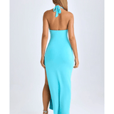 High-Split Halterneck Maxi Dress
