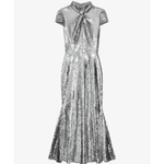Silver sequin midi dress with twist neck and short sleeves — Self-Portrait | Endless UAE