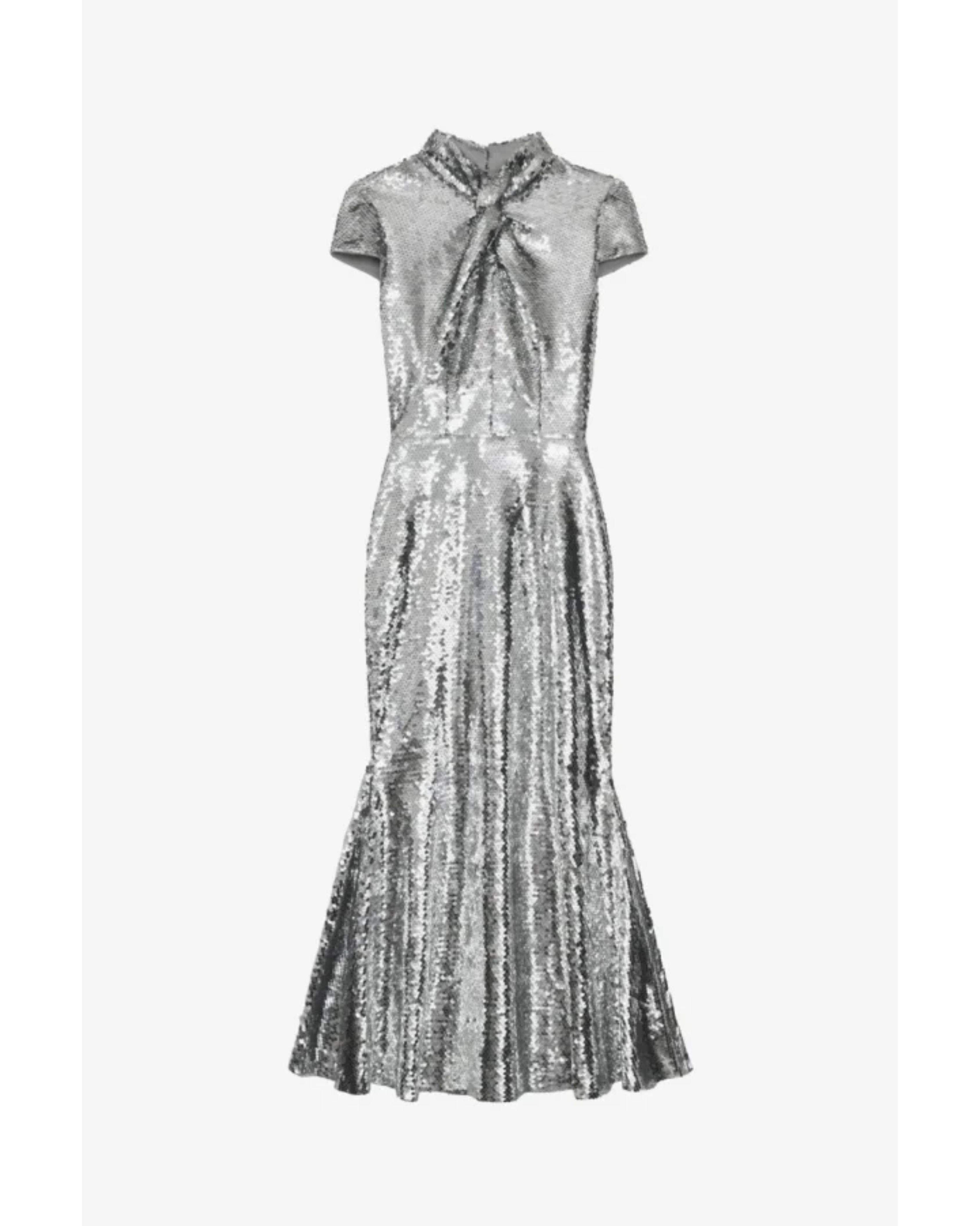 Silver sequin midi dress with twist neck and short sleeves — Self-Portrait | Endless UAE