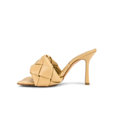 Beige leather Lido mule sandals with quilted strap and chunky heel — Bottega Veneta | Endless UAE