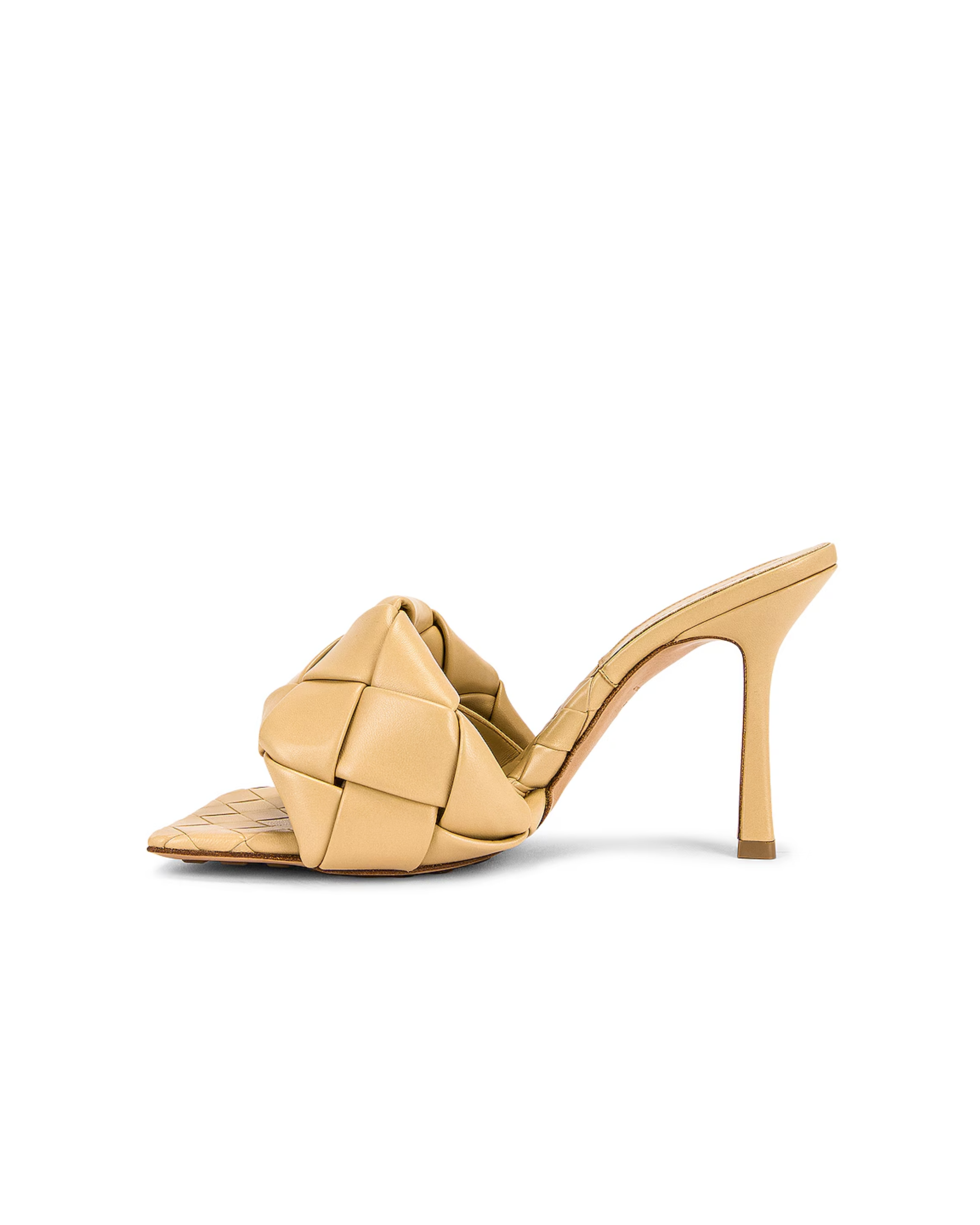 Beige leather Lido mule sandals with quilted strap and chunky heel — Bottega Veneta | Endless UAE