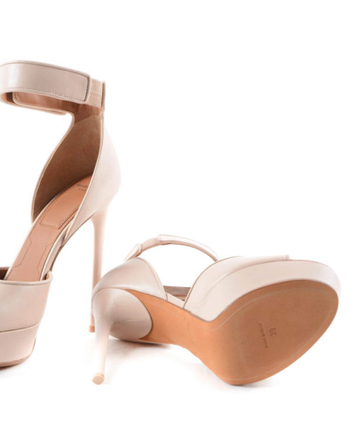 Beige leather platform sandals with ankle strap and shark lock closure — Givenchy | Endless UAE