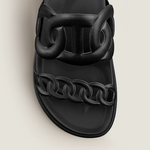 Black leather Techno Sandal with cutout straps and flat sole — Hermes | Endless UAE