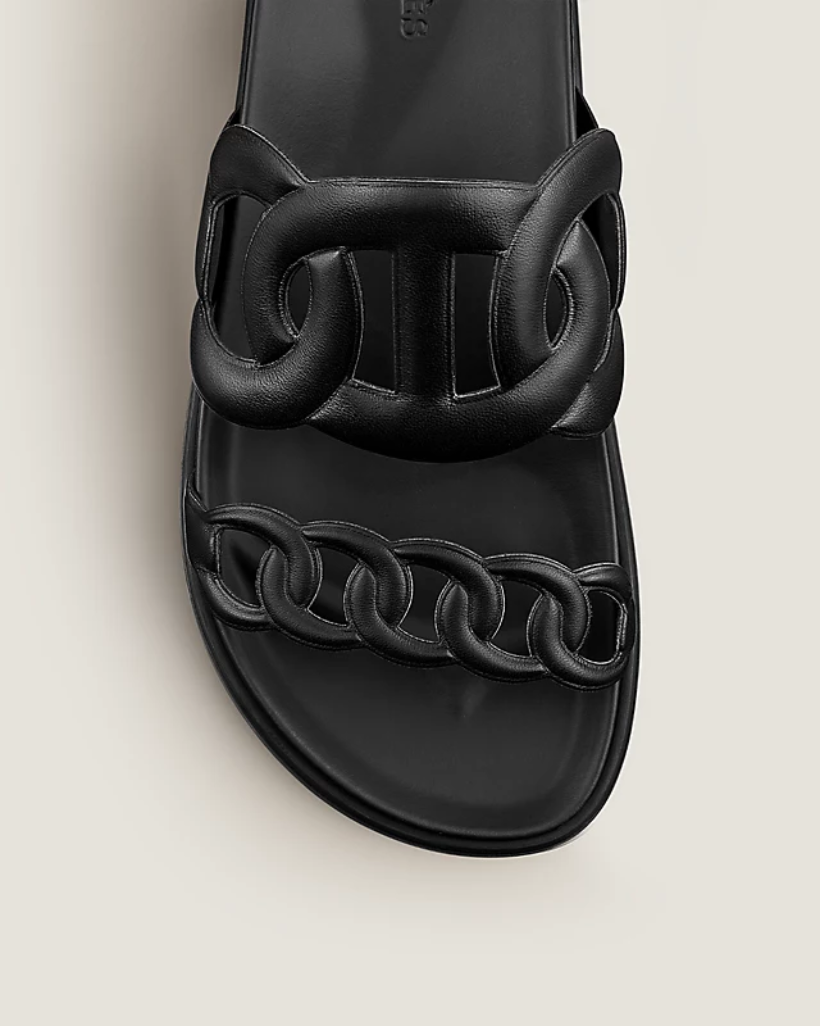 Black leather Techno Sandal with cutout straps and flat sole — Hermes | Endless UAE