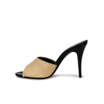 Beige canvas LA 16 mules with black leather trim and heel — Yves Saint Laurent | Endless UAE
