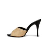 Beige canvas LA 16 mules with black leather trim and heel — Yves Saint Laurent | Endless UAE