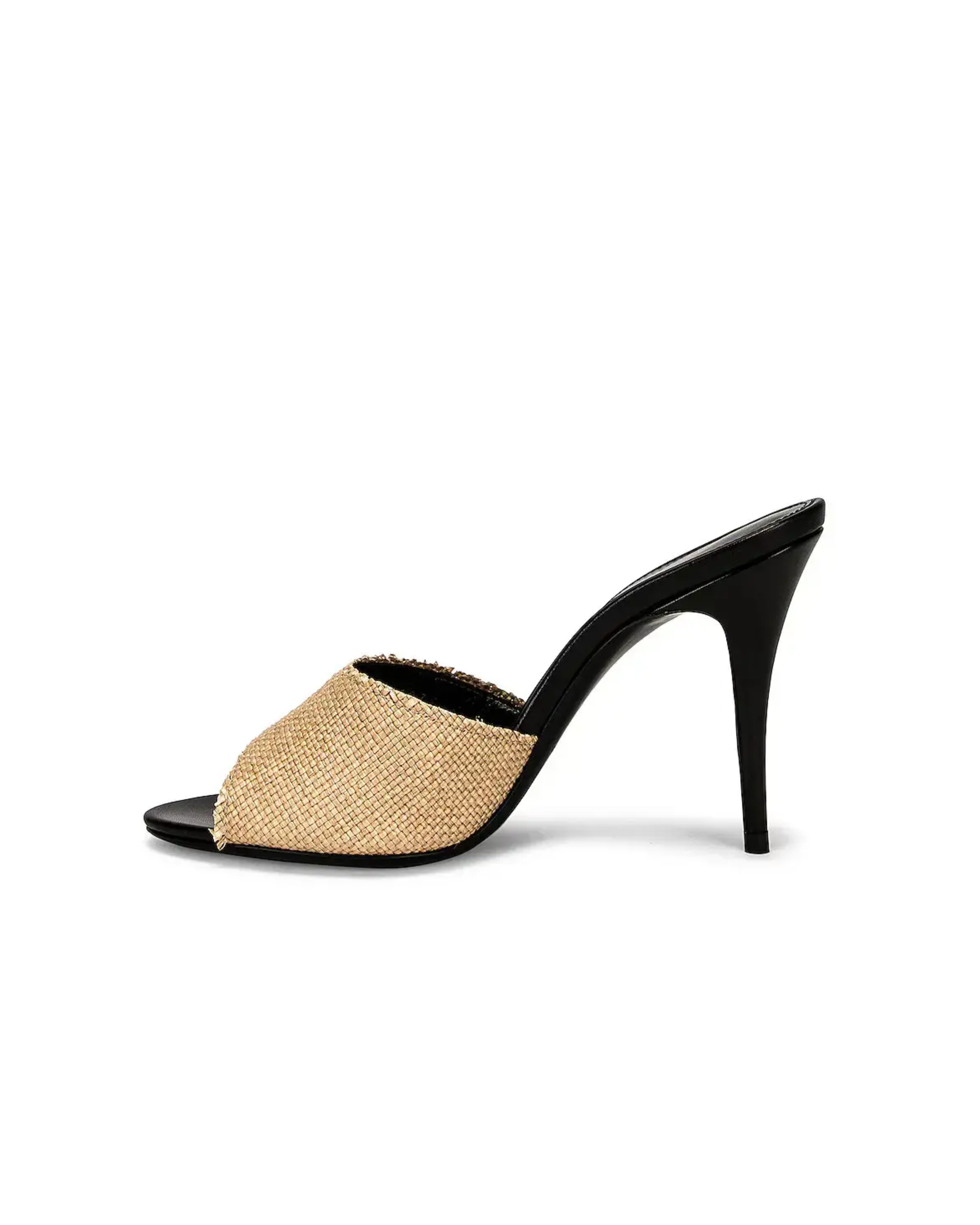 Beige canvas LA 16 mules with black leather trim and heel — Yves Saint Laurent | Endless UAE