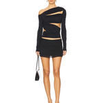 Black asymmetric cutout long sleeve top with wrapped design and one shoulder silhouette — Lioness | Endless UAE