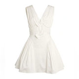 A-Line Bow-Detail Mini Dress in cream with V-neckline — Self-Portrait | Endless UAE