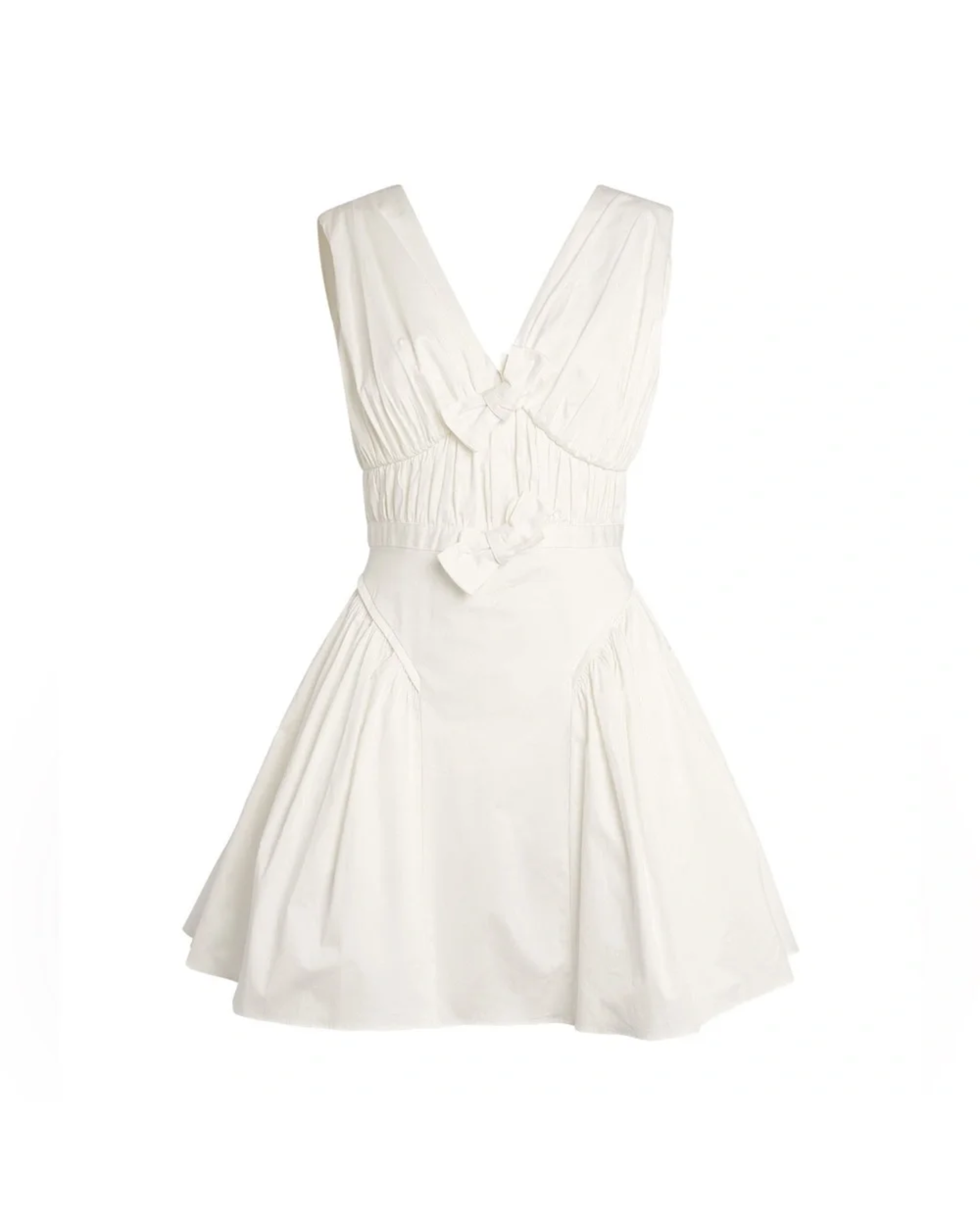 A-Line Bow-Detail Mini Dress in cream with V-neckline — Self-Portrait | Endless UAE