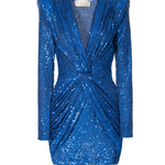 Blue sequin blazer dress with long sleeves and wrap front detail — Aggi by Halewki | Endless UAE