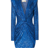 Blue sequin blazer dress with long sleeves and wrap front detail — Aggi by Halewki | Endless UAE
