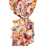 Colorful floral mini dress with ruffled cap sleeves and wrap waist detail — Zimmermann | Endless UAE