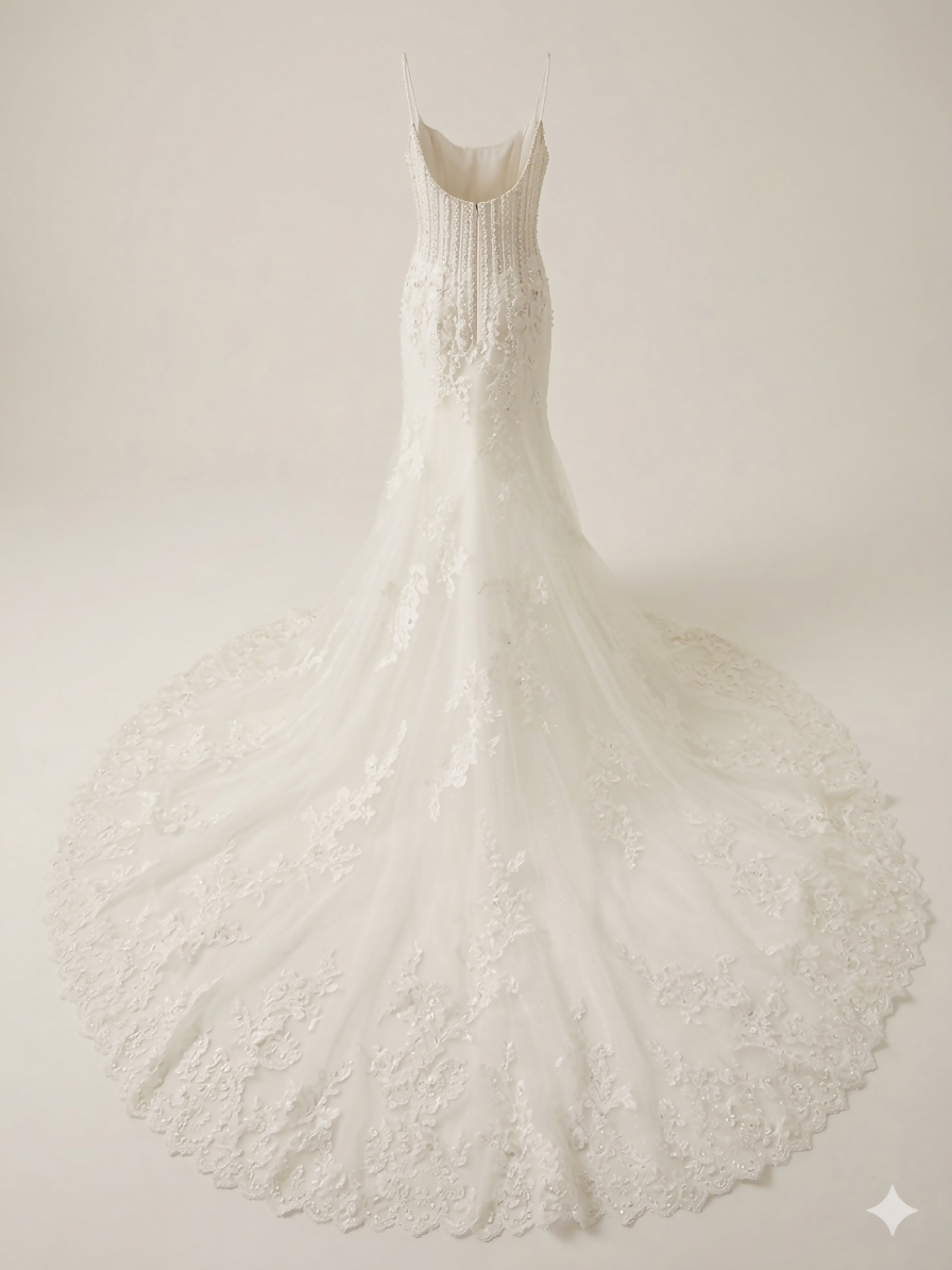Luxury embellished mermaid wedding gown with beaded details and chapel train — Endless | Endless UAE