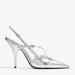 Silver metallic slingback pumps with buckle straps — Miu Miu | Endless UAE